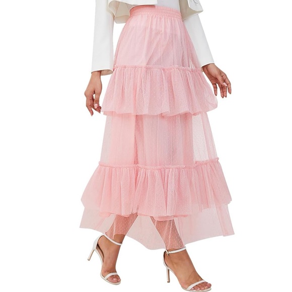 Tulle Skirts for Women - High Waisted A-line Tulle Skirt with Layered Ruffles XL - Picture 1 of 17